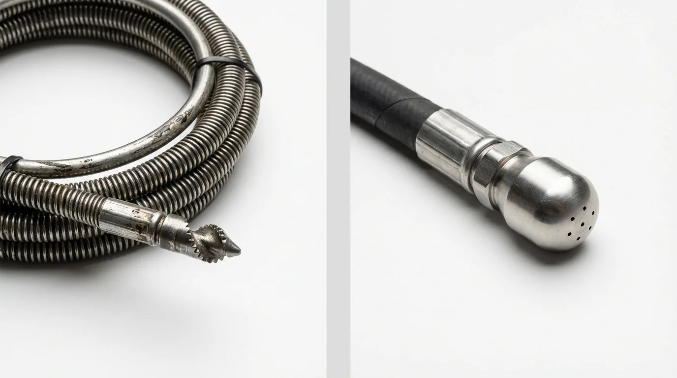 Drain snake cable and hydro jetting nozzle used for drain cleaning in Burlington, VT