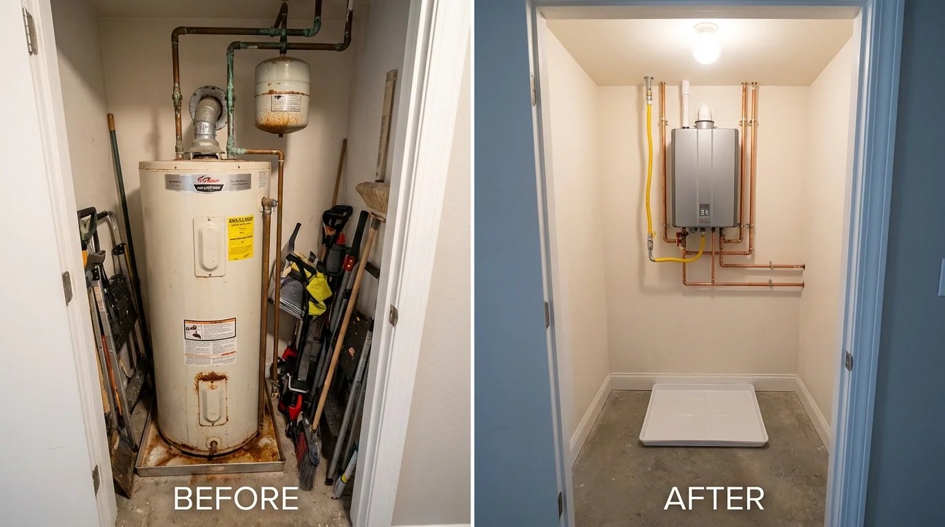 Tank water heater versus wall-mounted tankless unit comparison for Burlington, VT homeowners