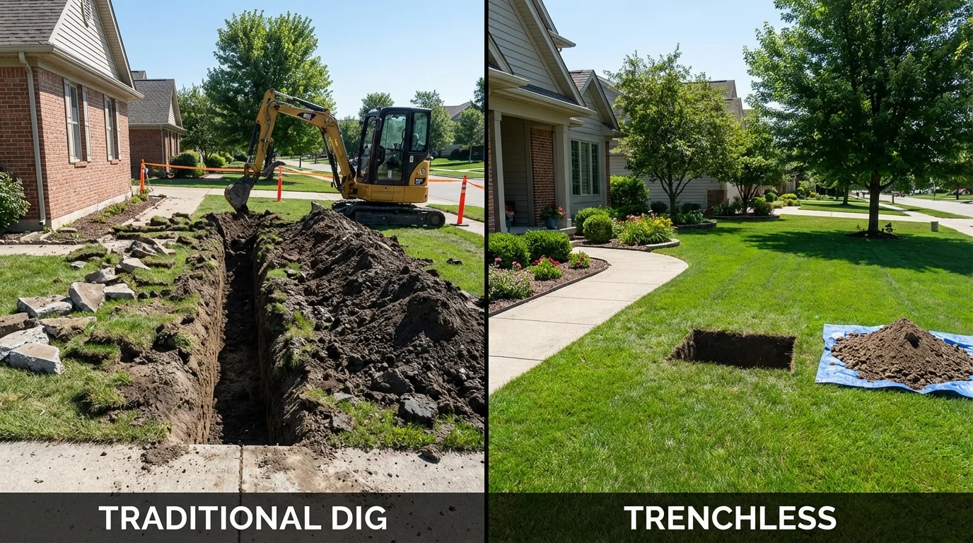 Trenchless sewer repair with minimal yard damage versus traditional excavation in Burlington, VT
